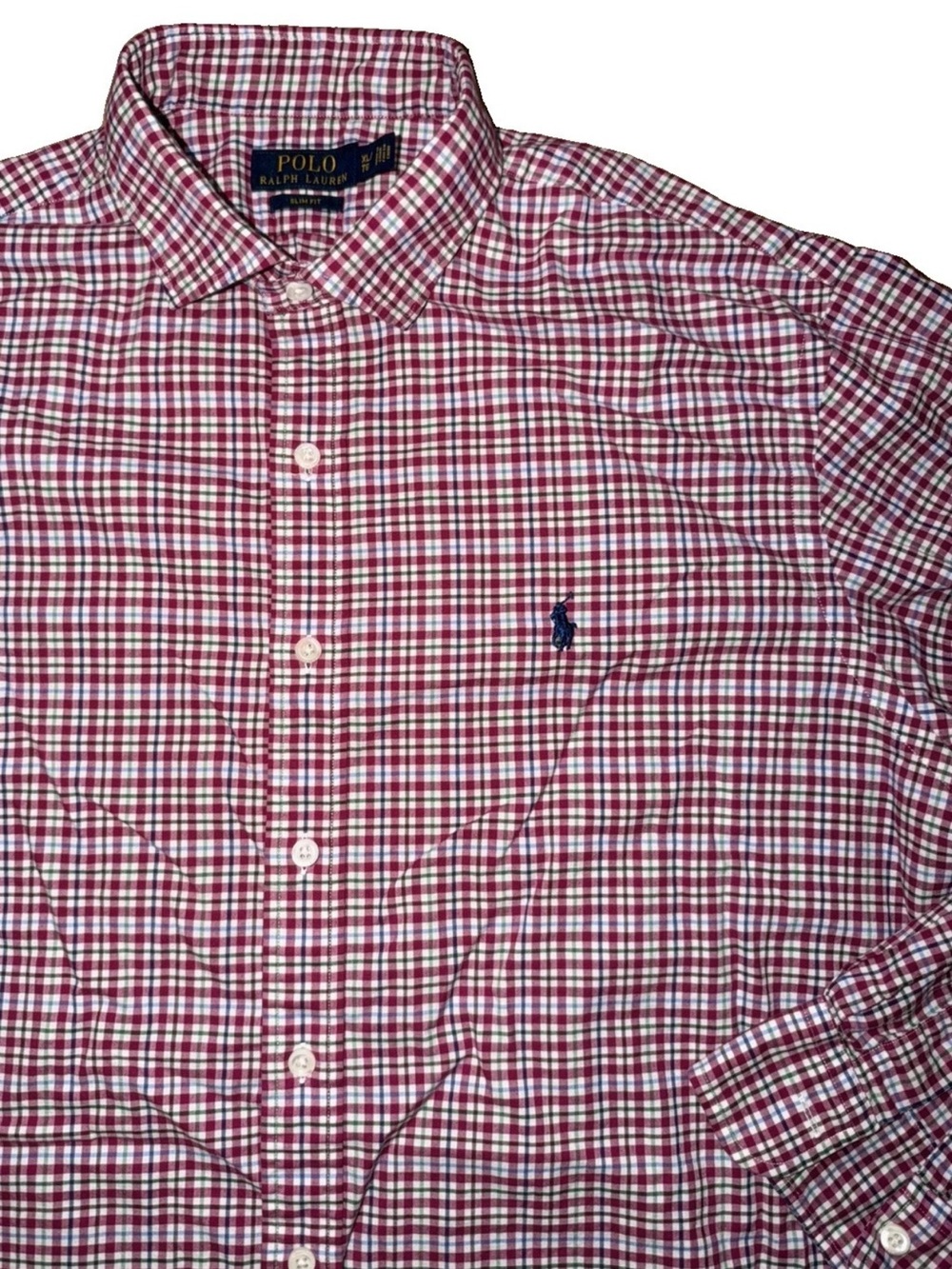 Polo Ralph Lauren Men's Slim Fit Check Cotton Long Sleeve Button Up XL Navy Pony